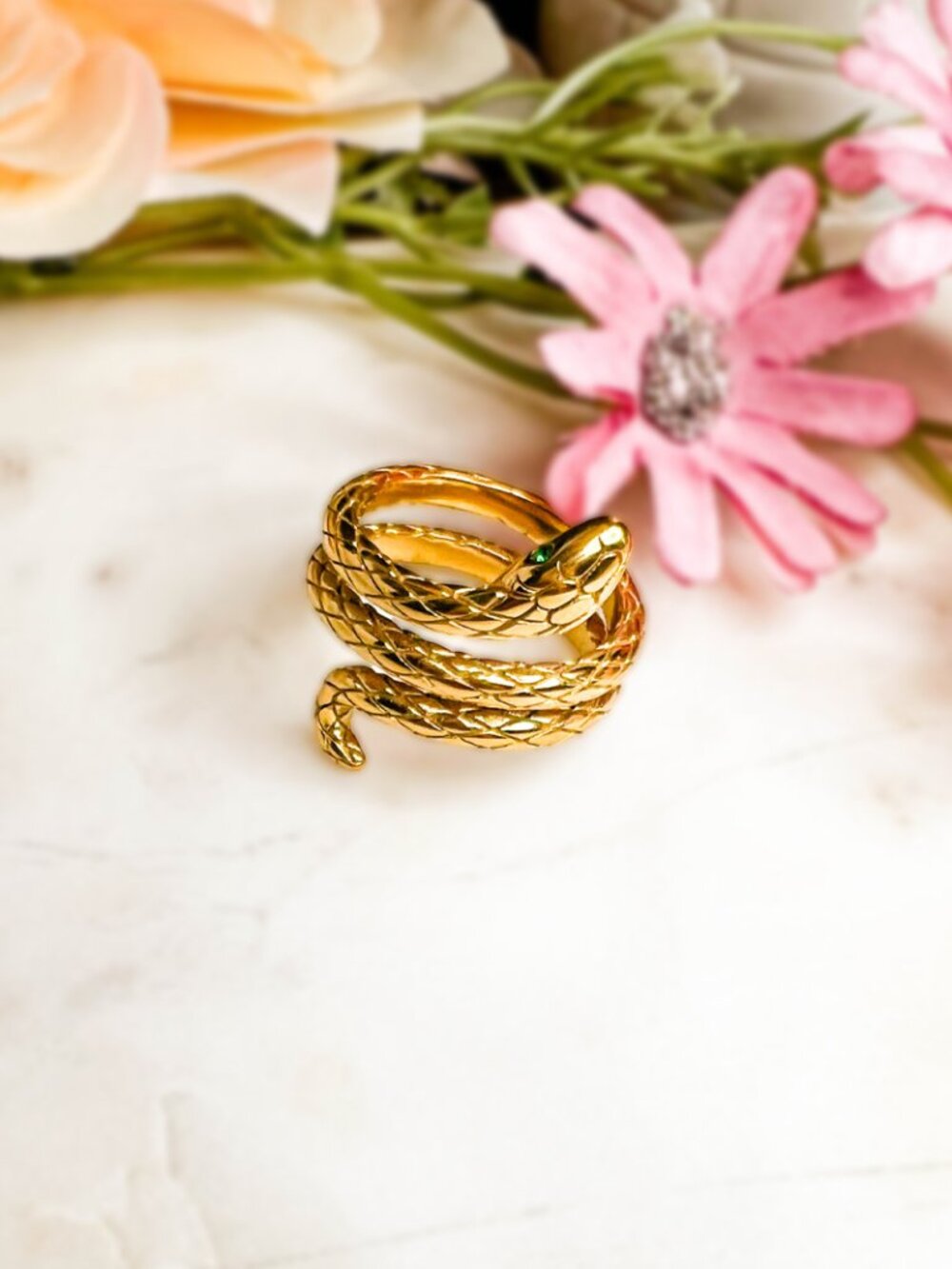 18K GOLD PLATED SERPENT RING - bohemian snake ring